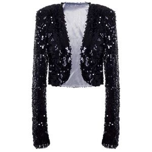 Black Sequin Sparkly Crop Balero Blazer Jacket